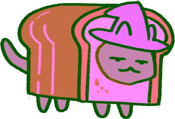 A grey cat wearing a wizard hat and robes who is inside a loaf of bread, looking tired.