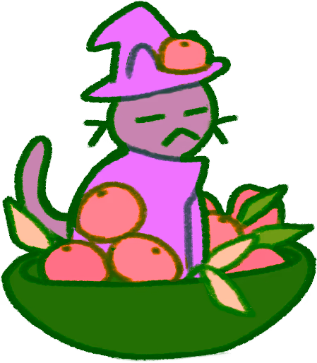 A grey cat wearing a wizard hat and robes who is sitting in a bowl of oranges.