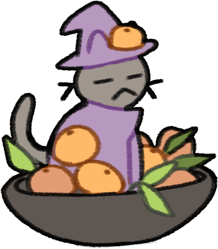 A grey cat wearing a wizard hat and robes who is sitting in a bowl of oranges.